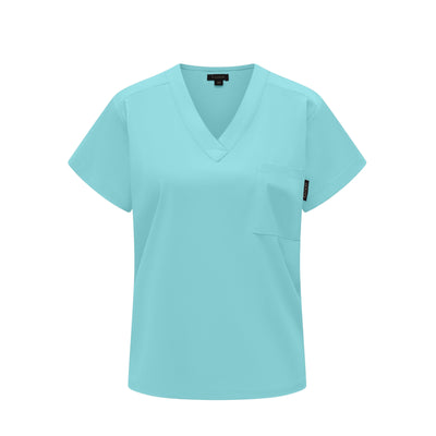 Light blue scrub top on a white background