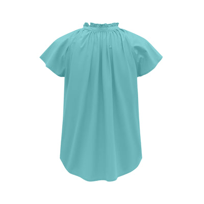 Turquoise blouse with short sleeves on a white background