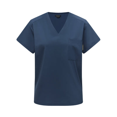 Navy blue scrub top on a white background